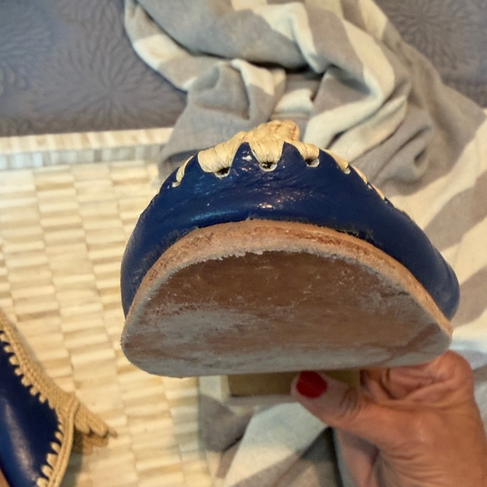 Handcrafted Blue and tan raffia Mules - Picture 5 of 6